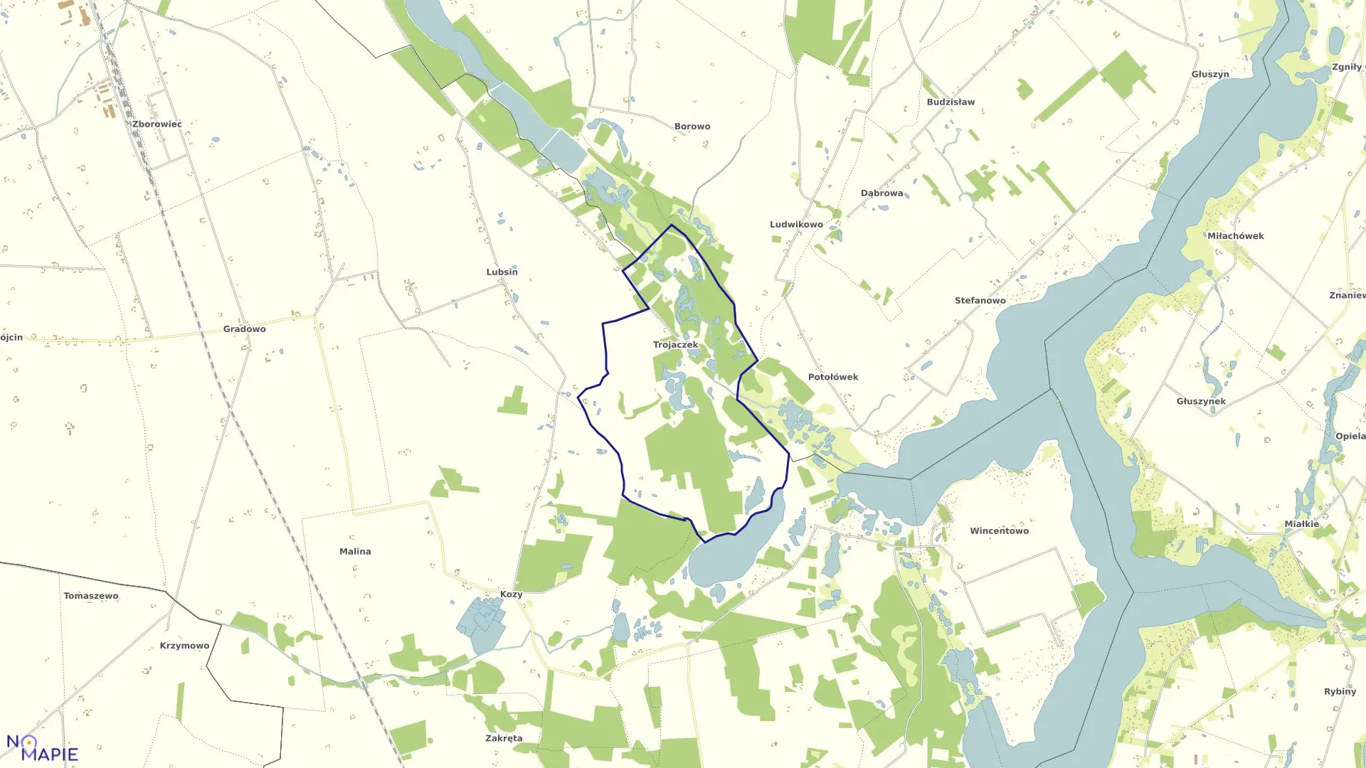 Mapa obrębu TROJACZEK w gminie Piotrków Kujawski