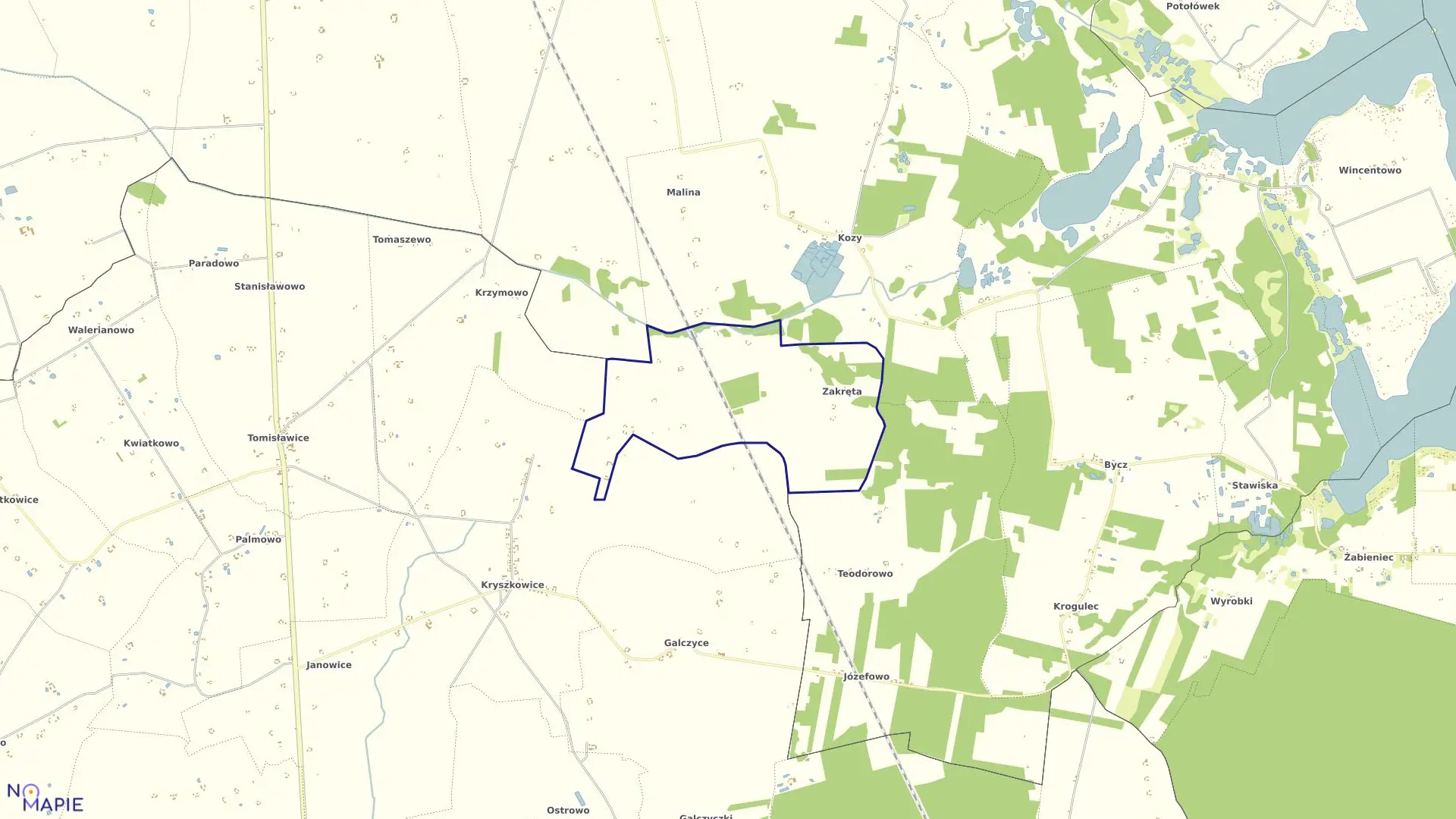 Mapa obrębu ZAKRĘTA w gminie Piotrków Kujawski